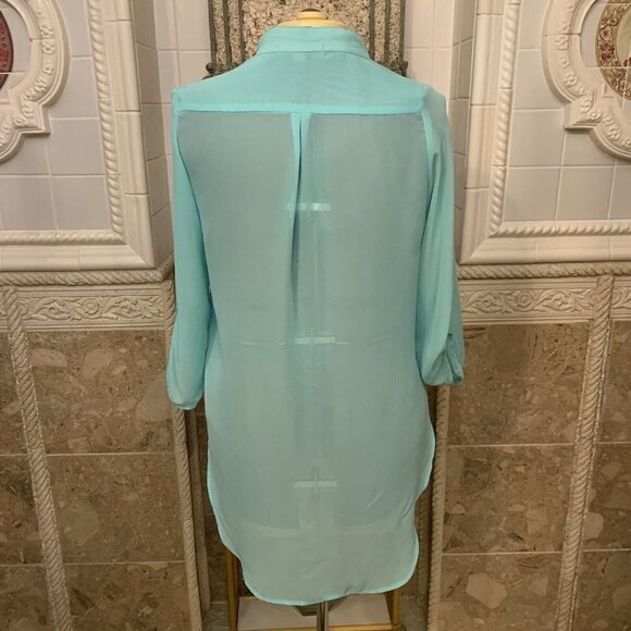 Penelope. Sz Large. Sheer Chiffon 3/4 Sleeve Pullover/Placket. Asymetric. B73 - Picture 4 of 6